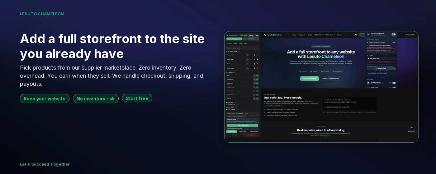 Keep your website and start selling with Lesuto Chameleon