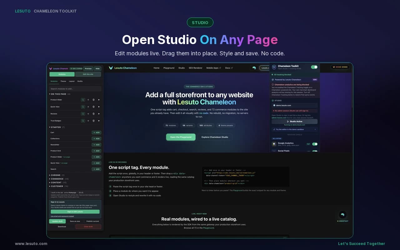 Open Studio on any page with Chameleon Toolkit