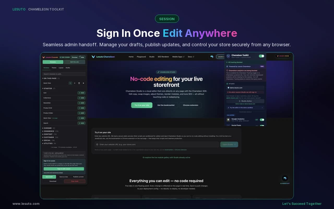 Sign in once, edit anywhere with Studio session handoff