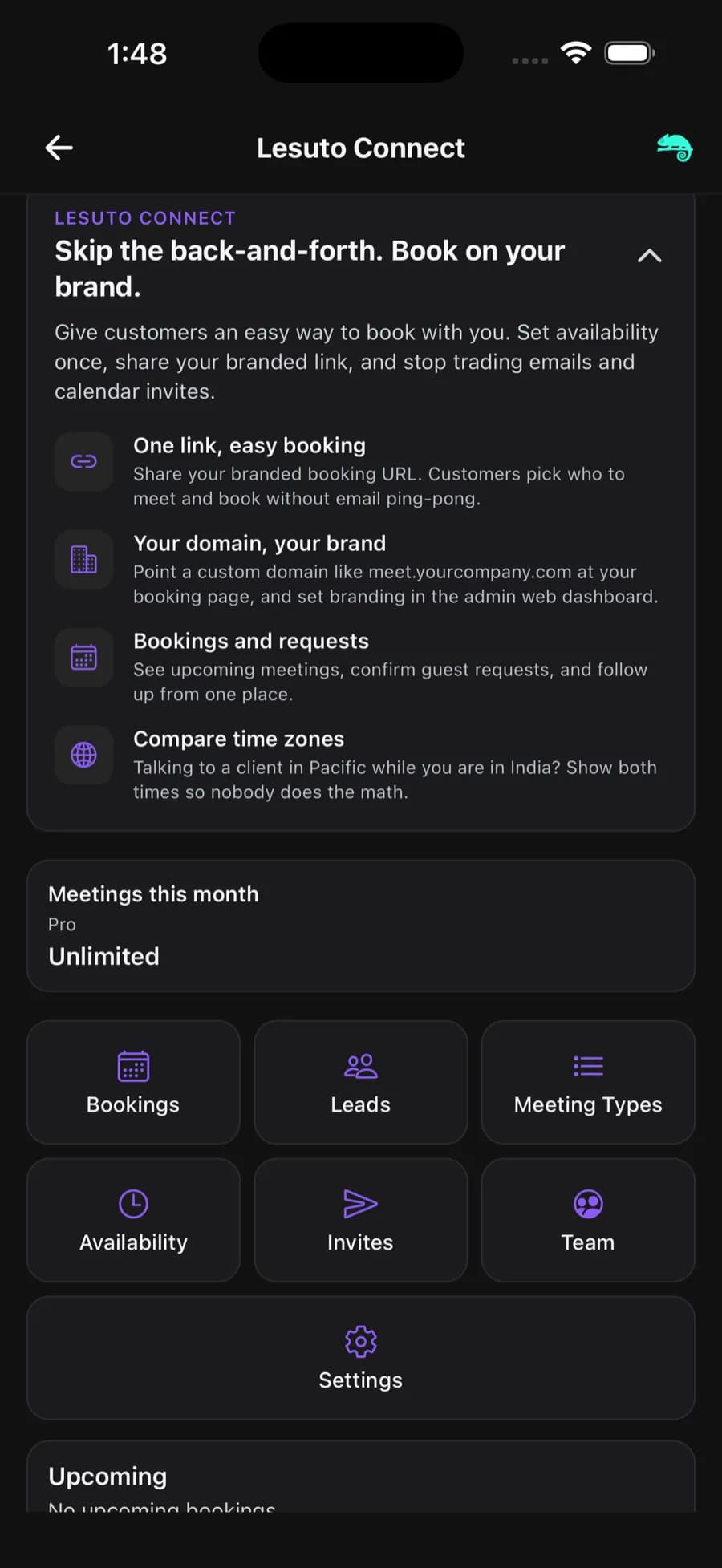 Lesuto Connect home screen in the Seller app