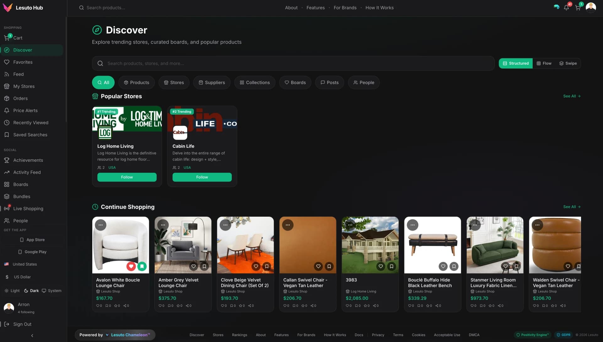 Lesuto Hub Discover on desktop