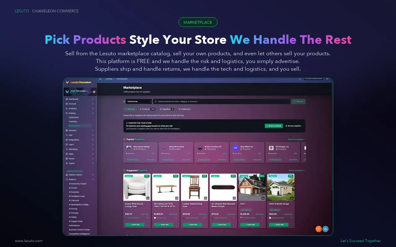 Lesuto Marketplace: pick products, style your store, we handle the rest
