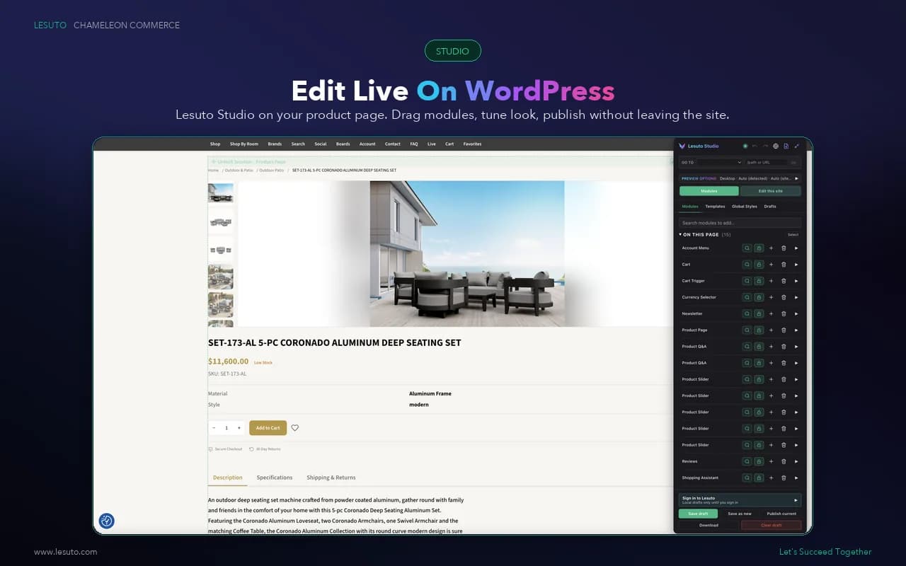 Lesuto Studio on a live WordPress product page