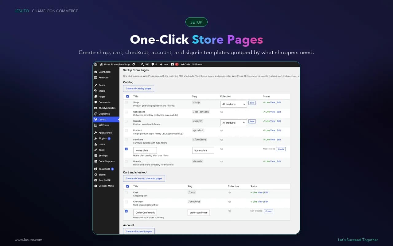 Set Up Store Pages in WordPress: shop, cart, and account in one click
