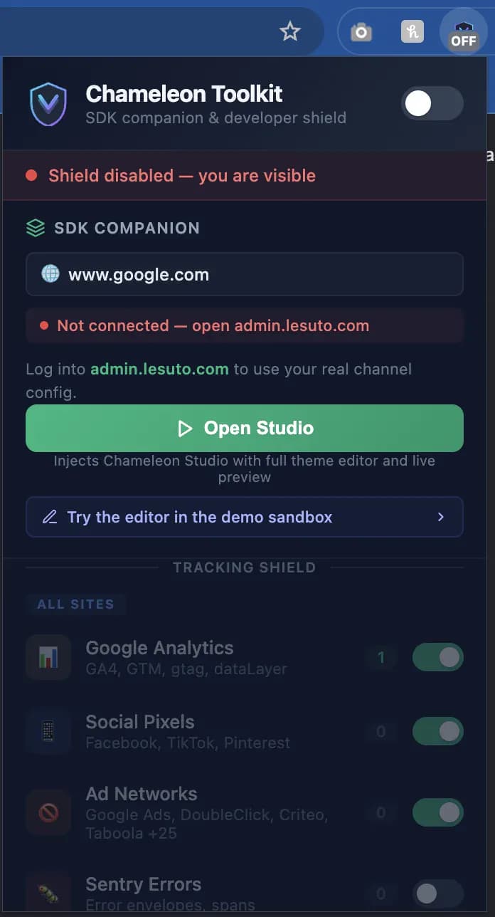 Chameleon Toolkit with shield disabled